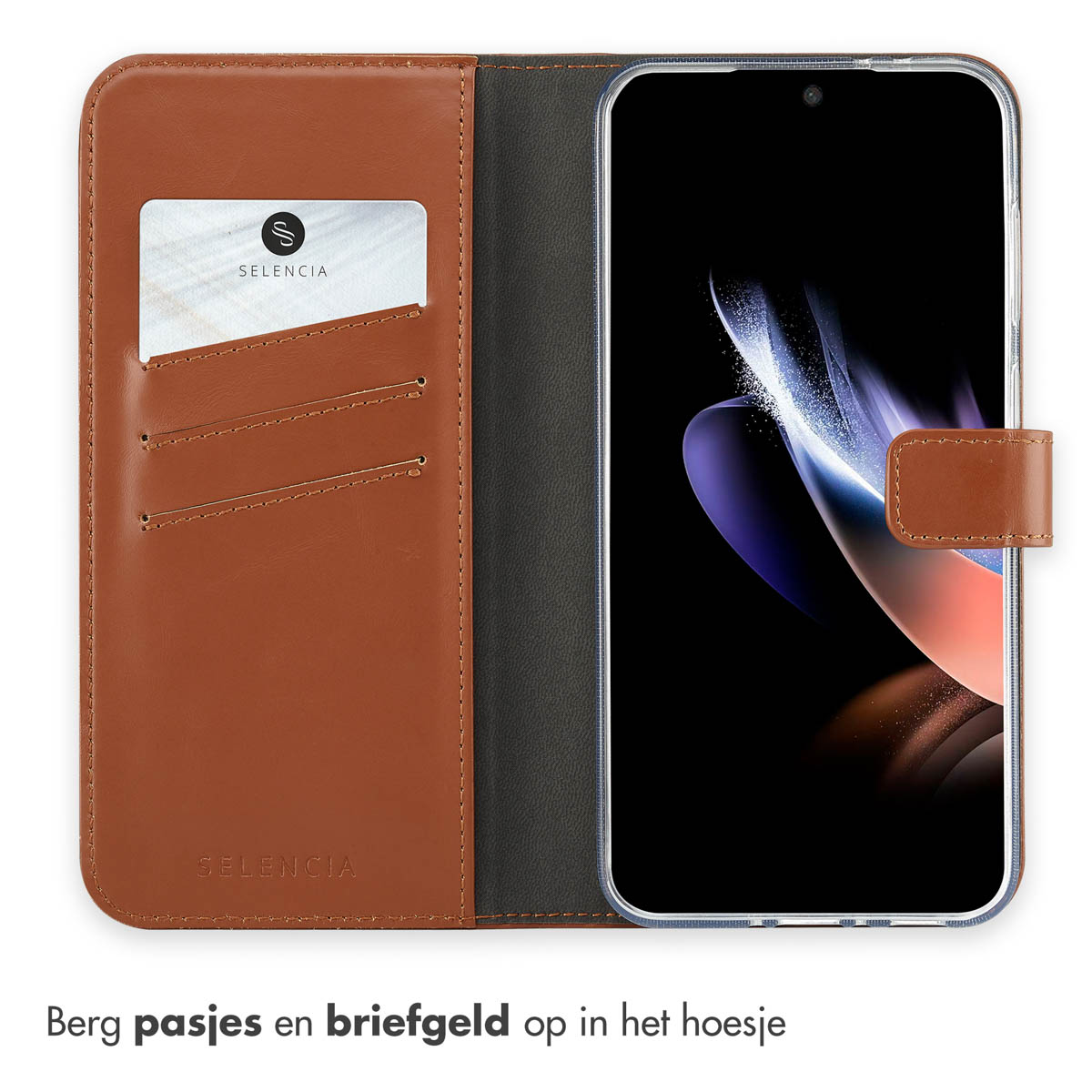 Selencia Echt Leren Bookcase Samsung Galaxy A36 / A56 - Lichtbruin - Afbeelding 9