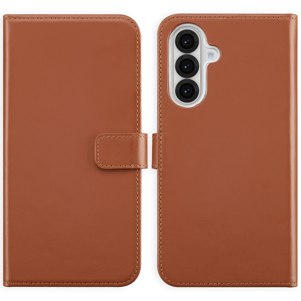 Selencia Echt Leren Bookcase Samsung Galaxy A36 / A56 – Lichtbruin