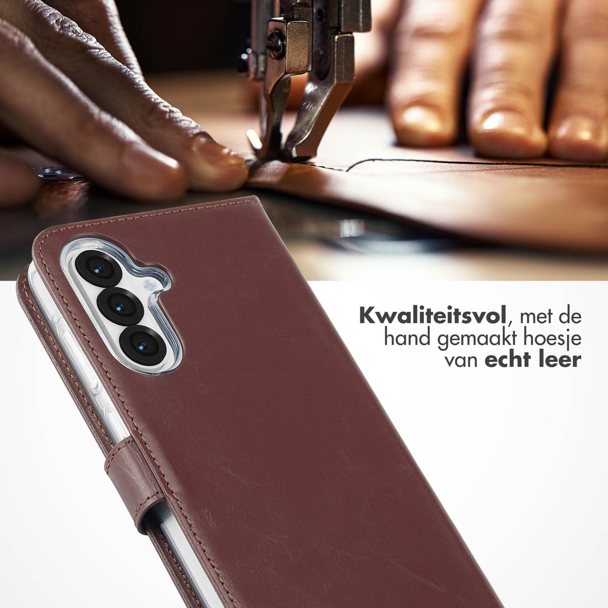 Selencia Echt Leren Bookcase Samsung Galaxy A36 / A56 - Bruin - Afbeelding 4