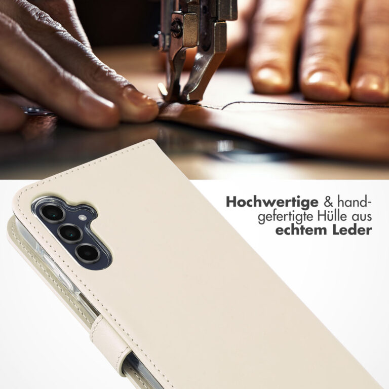 Selencia Echt Lederen Bookcase Samsung Galaxy A15 (5G / 4G) - Greige - Afbeelding 10