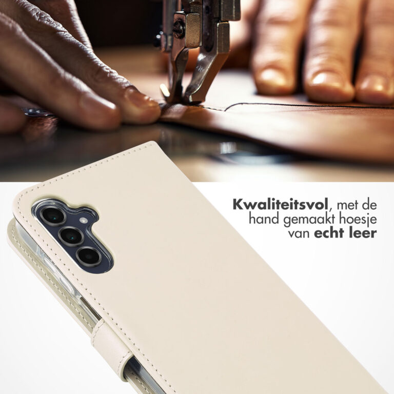 Selencia Echt Lederen Bookcase Samsung Galaxy A15 (5G / 4G) - Greige - Afbeelding 2