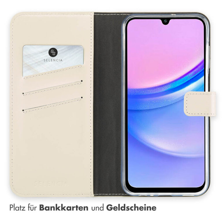Selencia Echt Lederen Bookcase Samsung Galaxy A15 (5G / 4G) - Greige - Afbeelding 8