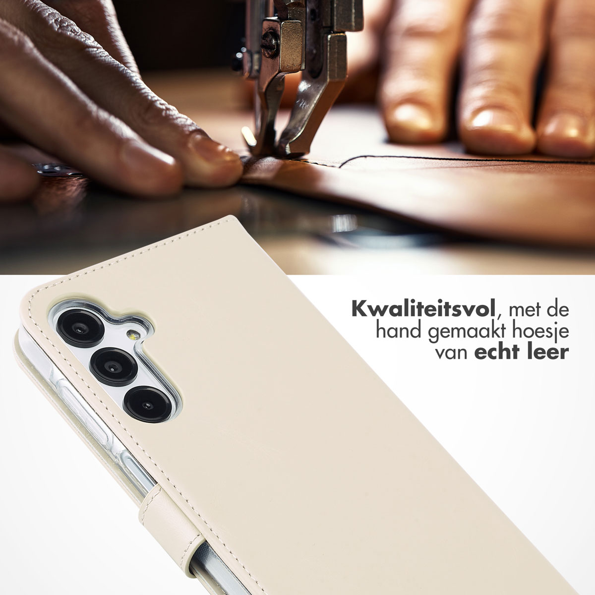 Selencia Echt Leren Bookcase Samsung Galaxy A16 - Greige - Afbeelding 6