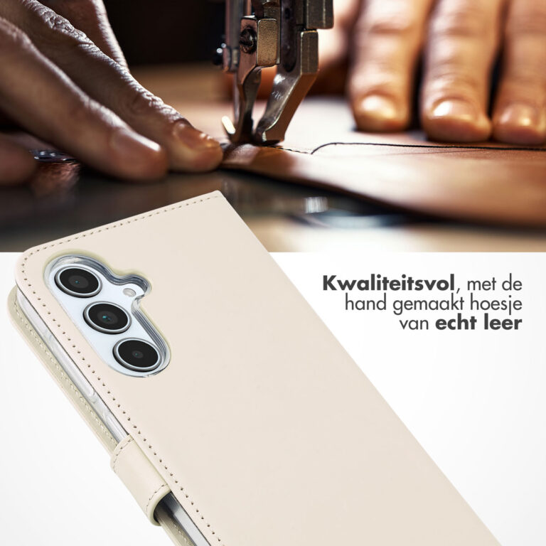 Selencia Echt Lederen Bookcase Samsung Galaxy A35 - Greige - Afbeelding 2