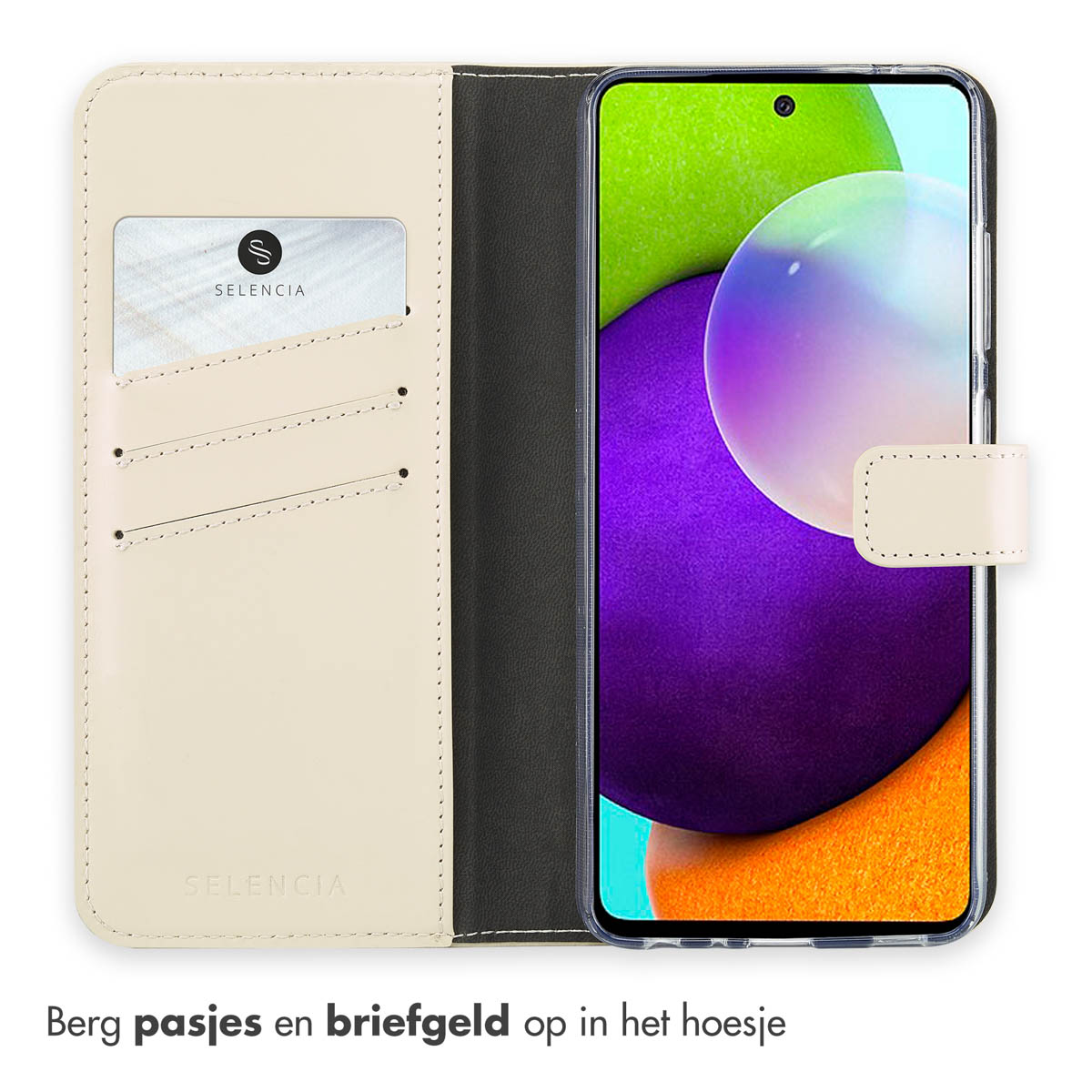 Selencia Echt Leren Bookcase Samsung Galaxy A52(s) (5G/4G) - Greige - Afbeelding 7