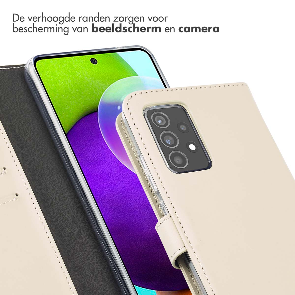 Selencia Echt Leren Bookcase Samsung Galaxy A52(s) (5G/4G) - Greige - Afbeelding 10