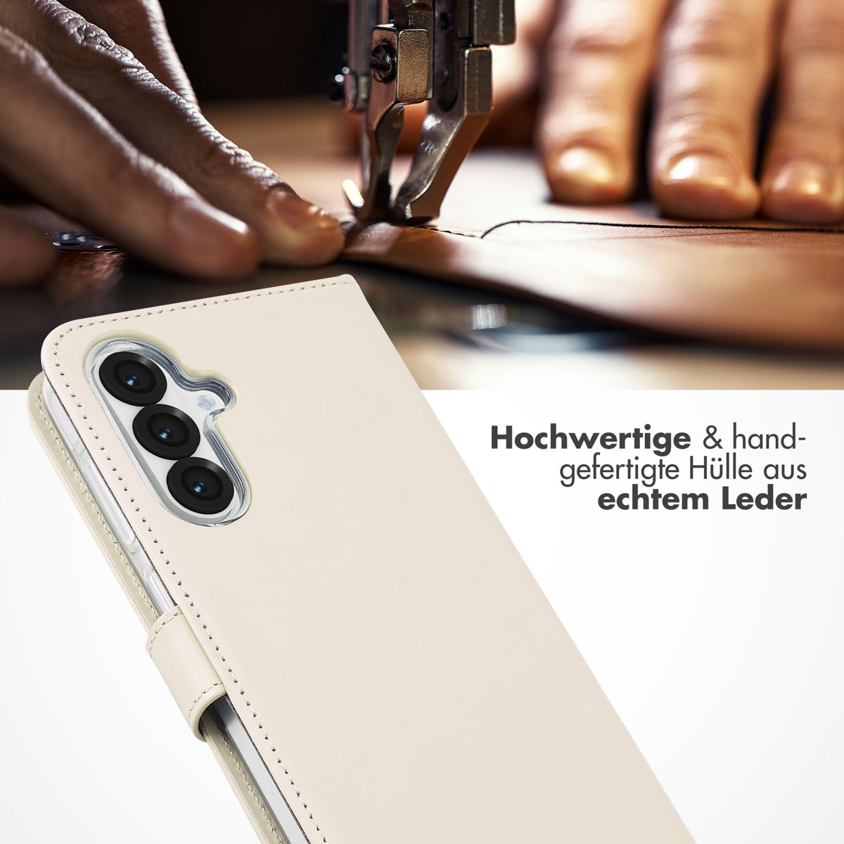 Selencia Echt Leren Bookcase Samsung Galaxy A36 / A56 - Greige - Afbeelding 6