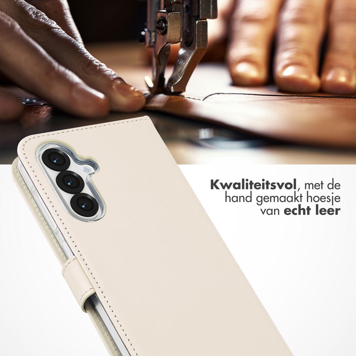 Selencia Echt Leren Bookcase Samsung Galaxy A36 / A56 - Greige - Afbeelding 6