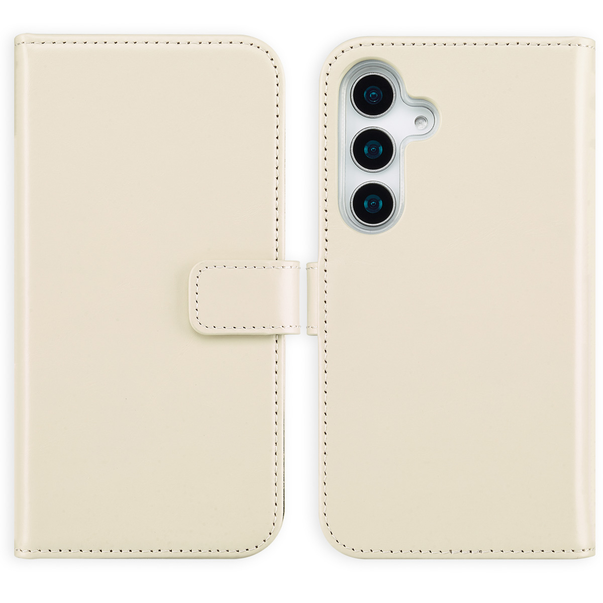 Selencia Echt Lederen Bookcase Samsung Galaxy S25 – Greige
