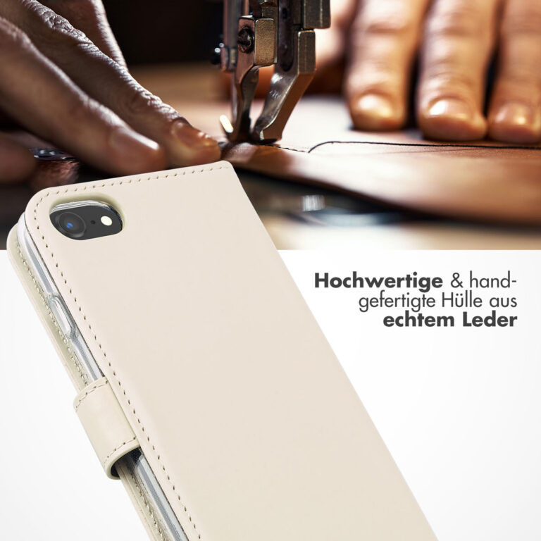 Selencia Echt Lederen Bookcase Apple iPhone SE (2022 / 2020) / 8 / 7 / 6(s) - Greige - Afbeelding 6