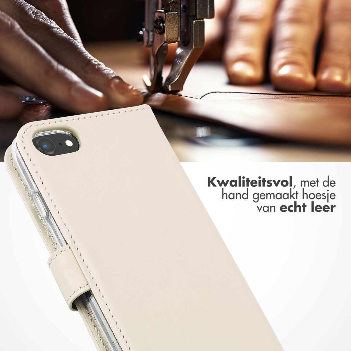 Selencia Echt Leren Bookcase Apple iPhone SE (2022 / 2020) / 8 / 7 - Greige - Afbeelding 6
