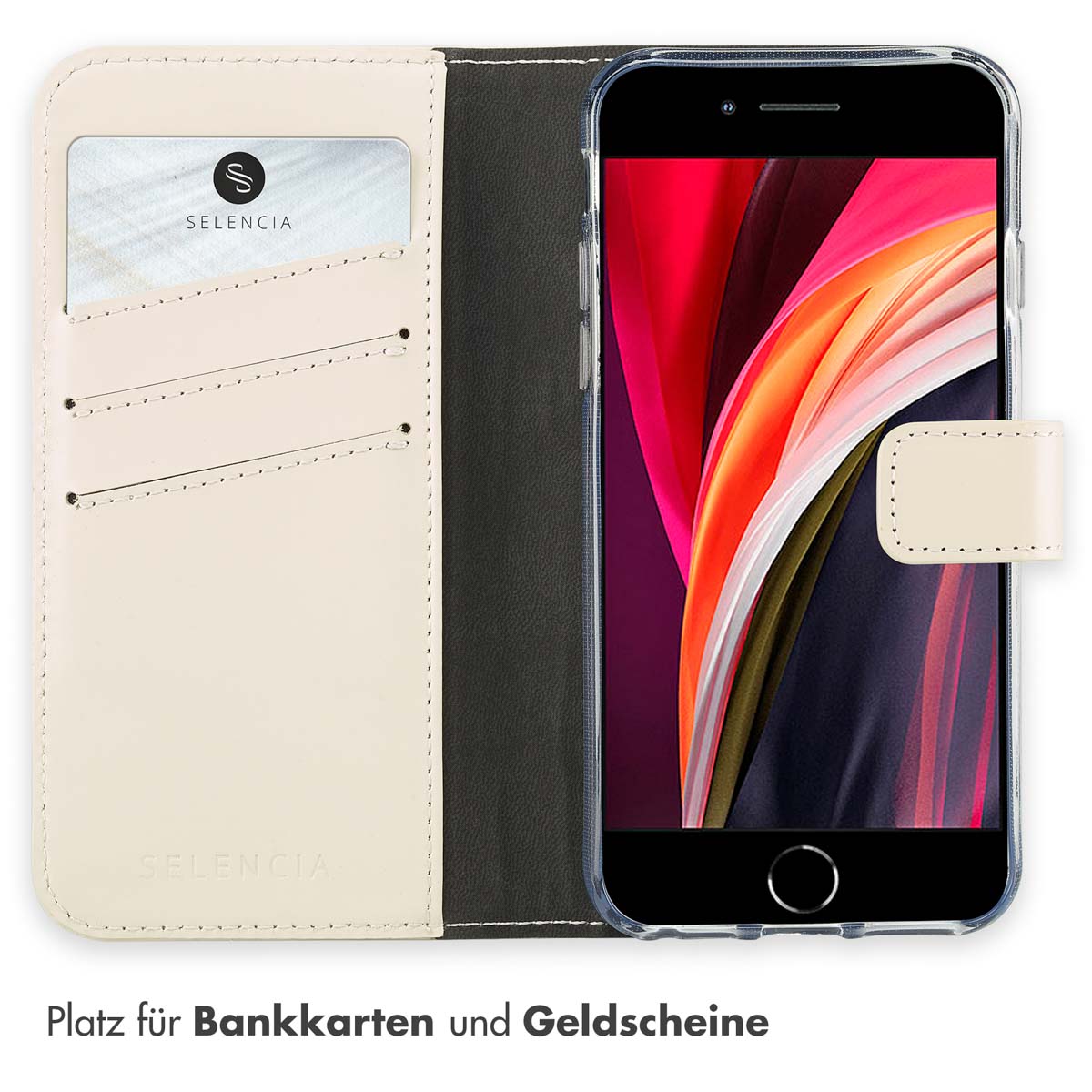 Selencia Echt Leren Bookcase Apple iPhone SE (2022 / 2020) / 8 / 7 - Greige - Afbeelding 9