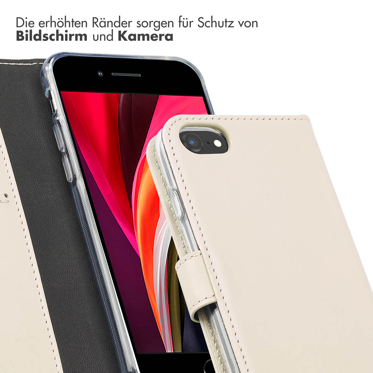 Selencia Echt Leren Bookcase Apple iPhone SE (2022 / 2020) / 8 / 7 - Greige - Afbeelding 10