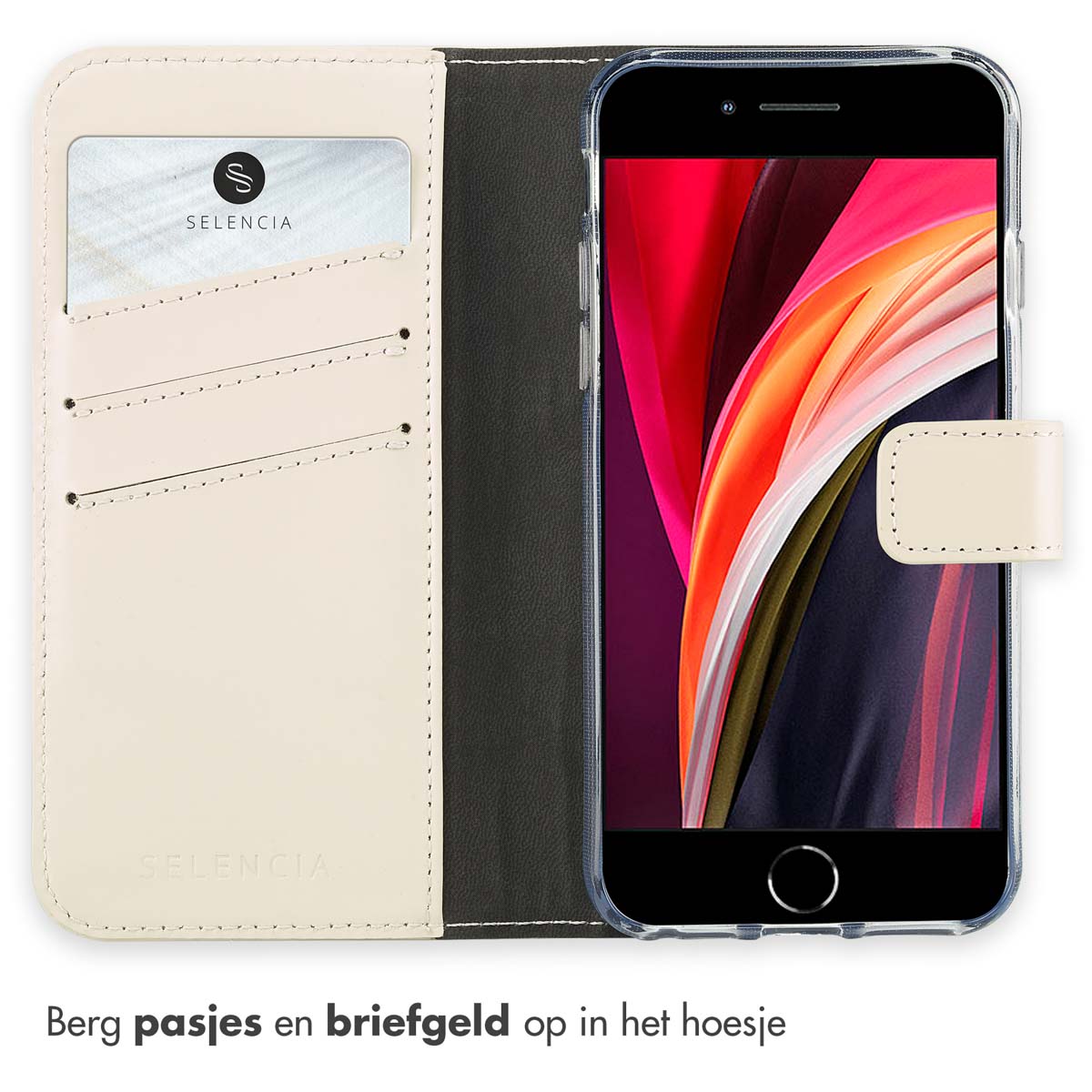 Selencia Echt Leren Bookcase Apple iPhone SE (2022 / 2020) / 8 / 7 - Greige - Afbeelding 7
