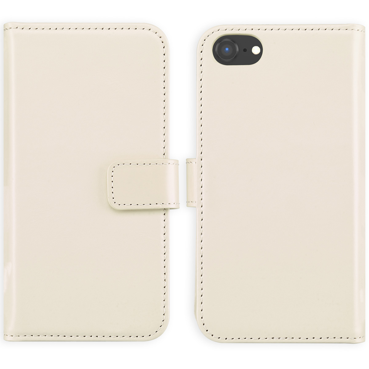 Selencia Echt Lederen Bookcase Apple iPhone SE (2022 / 2020) / 8 / 7 / 6(s) – Greige