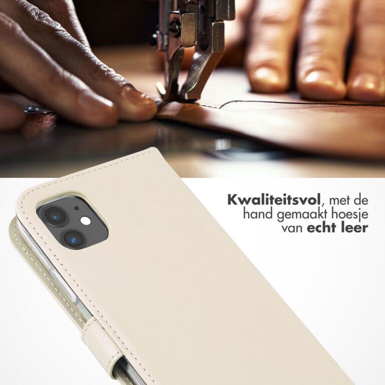 Selencia Echt Lederen Bookcase Apple iPhone 11 - Greige - Afbeelding 2