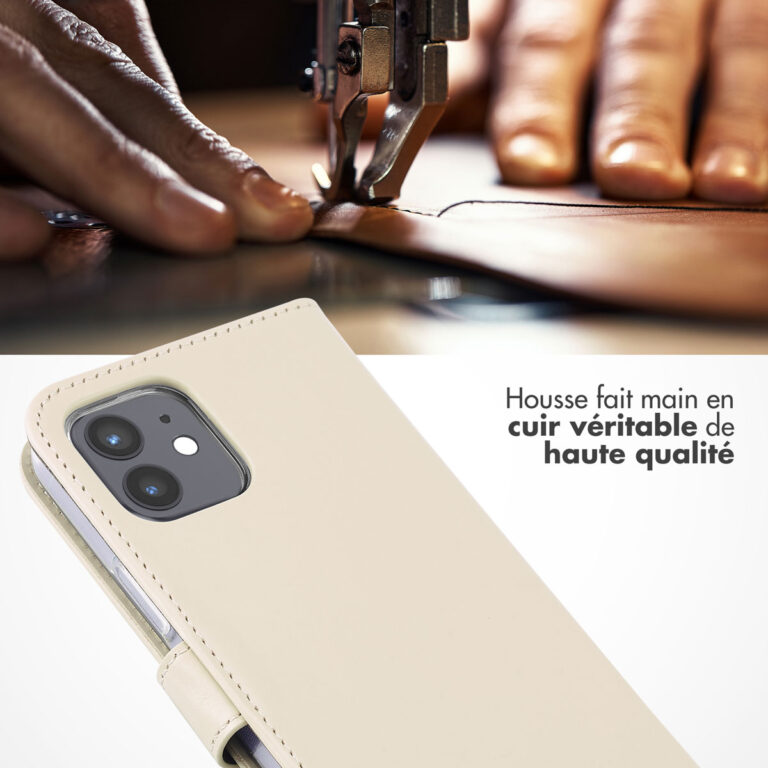 Selencia Echt Lederen Bookcase Apple iPhone 12 (Pro) - Greige - Afbeelding 4