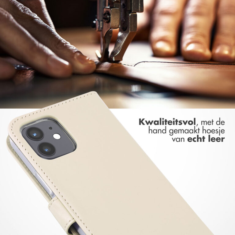 Selencia Echt Lederen Bookcase Apple iPhone 12 (Pro) - Greige - Afbeelding 2