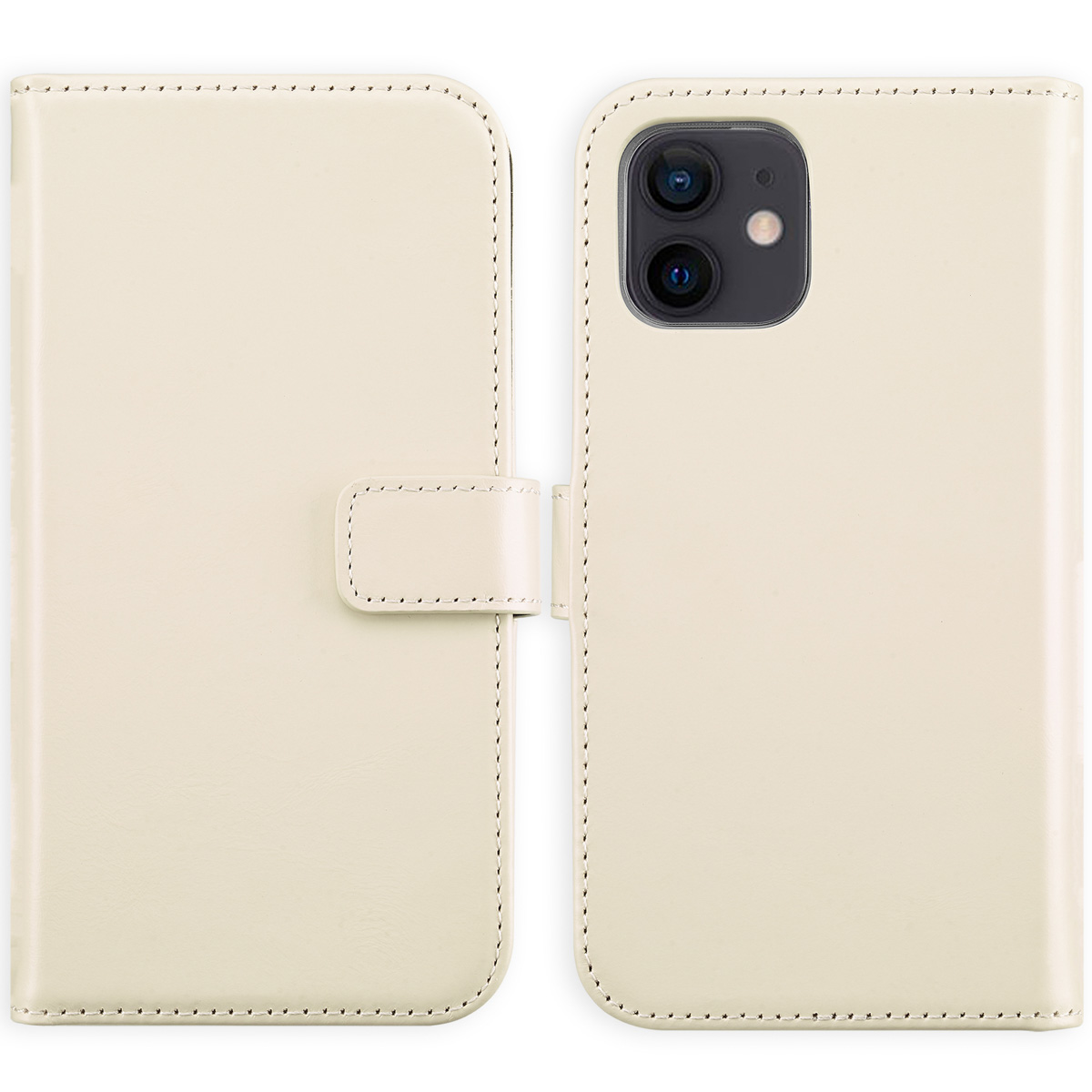 Selencia Echt Lederen Bookcase Apple iPhone 12 (Pro) – Greige