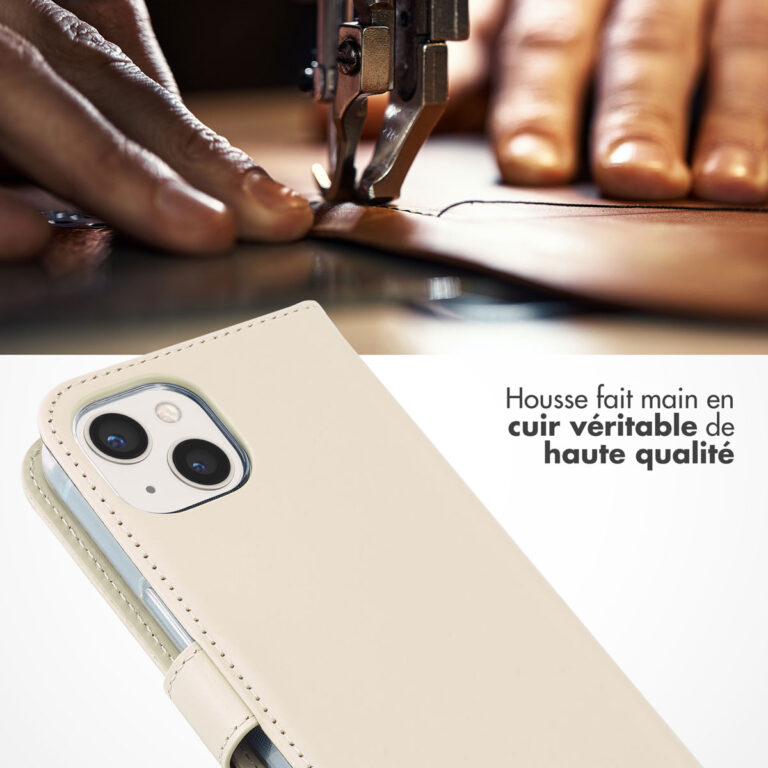 Selencia Echt Lederen Bookcase Apple iPhone 13 - Greige - Afbeelding 4