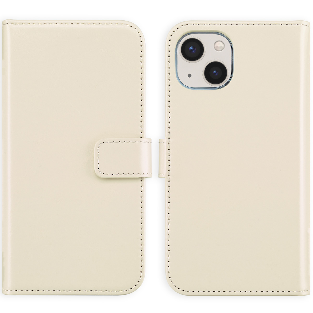 Selencia Echt Lederen Bookcase Apple iPhone 13 – Greige