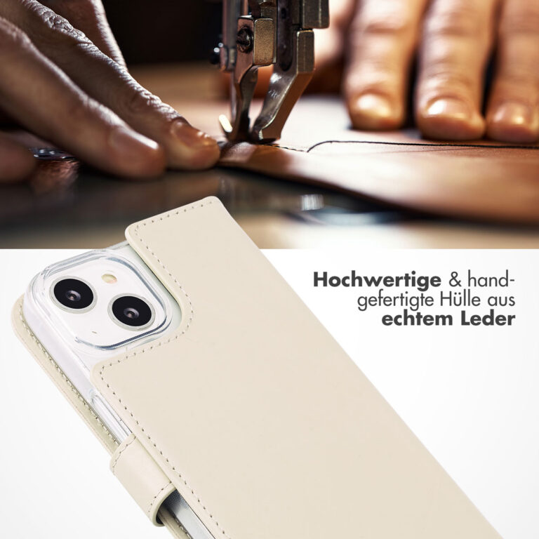 Selencia Echt Lederen Bookcase Apple iPhone 14 - Greige - Afbeelding 6