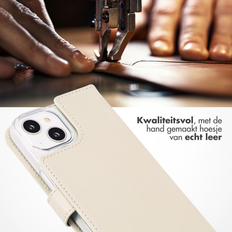 Selencia Echt Lederen Bookcase Apple iPhone 14 - Greige - Afbeelding 2
