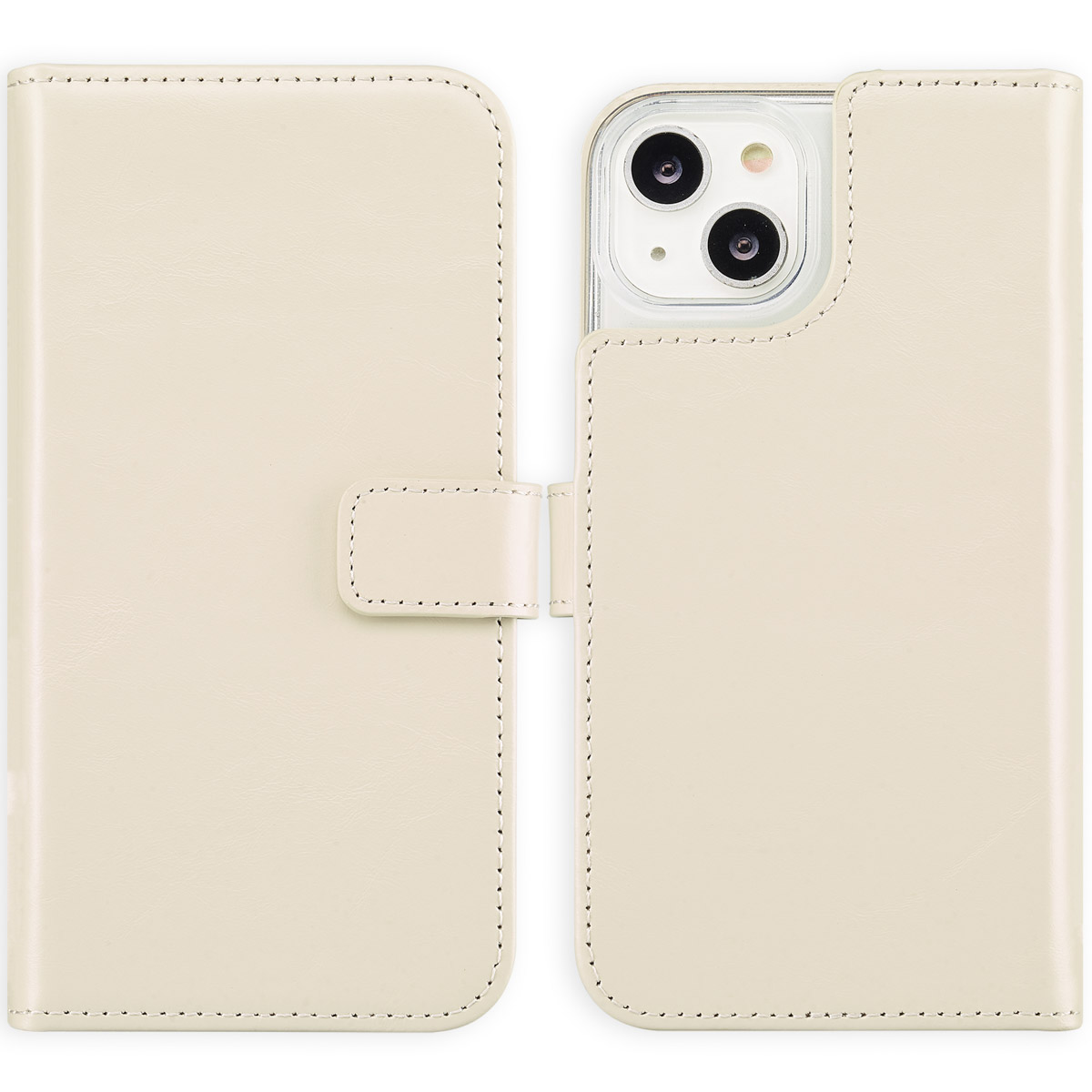 Selencia Echt Lederen Bookcase Apple iPhone 14 – Greige