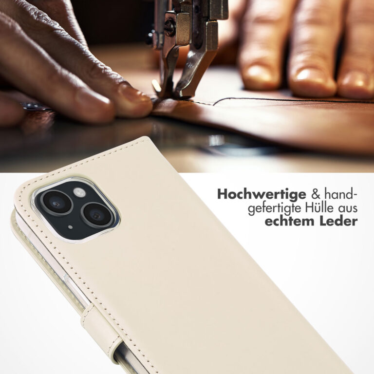 Selencia Echt Lederen Bookcase Apple iPhone 15 - Greige - Afbeelding 6