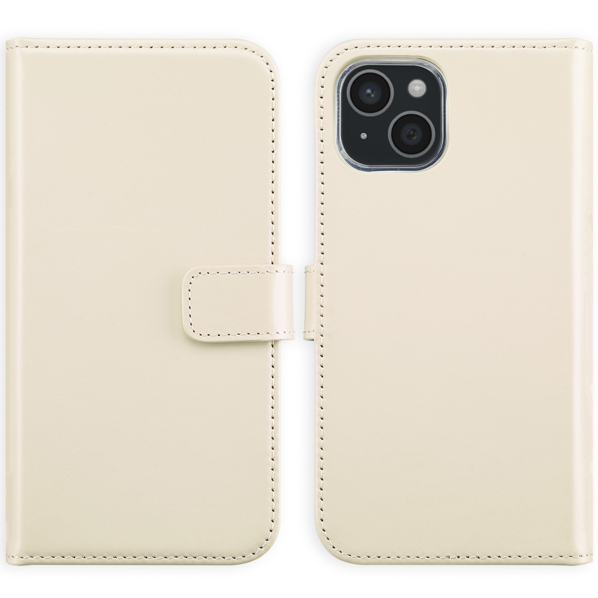 Selencia Echt Lederen Bookcase Apple iPhone 15 – Greige