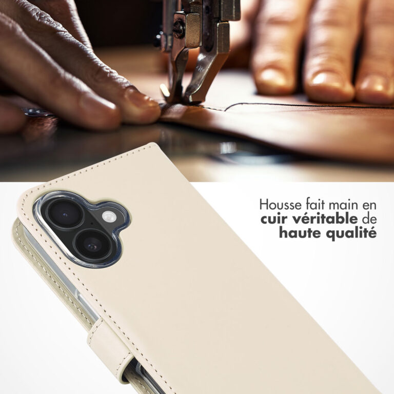 Selencia Echt Lederen Bookcase Apple iPhone 16 - Greige - Afbeelding 4
