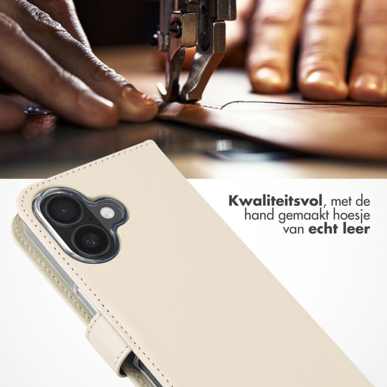 Selencia Echt Lederen Bookcase Apple iPhone 16 - Greige - Afbeelding 2