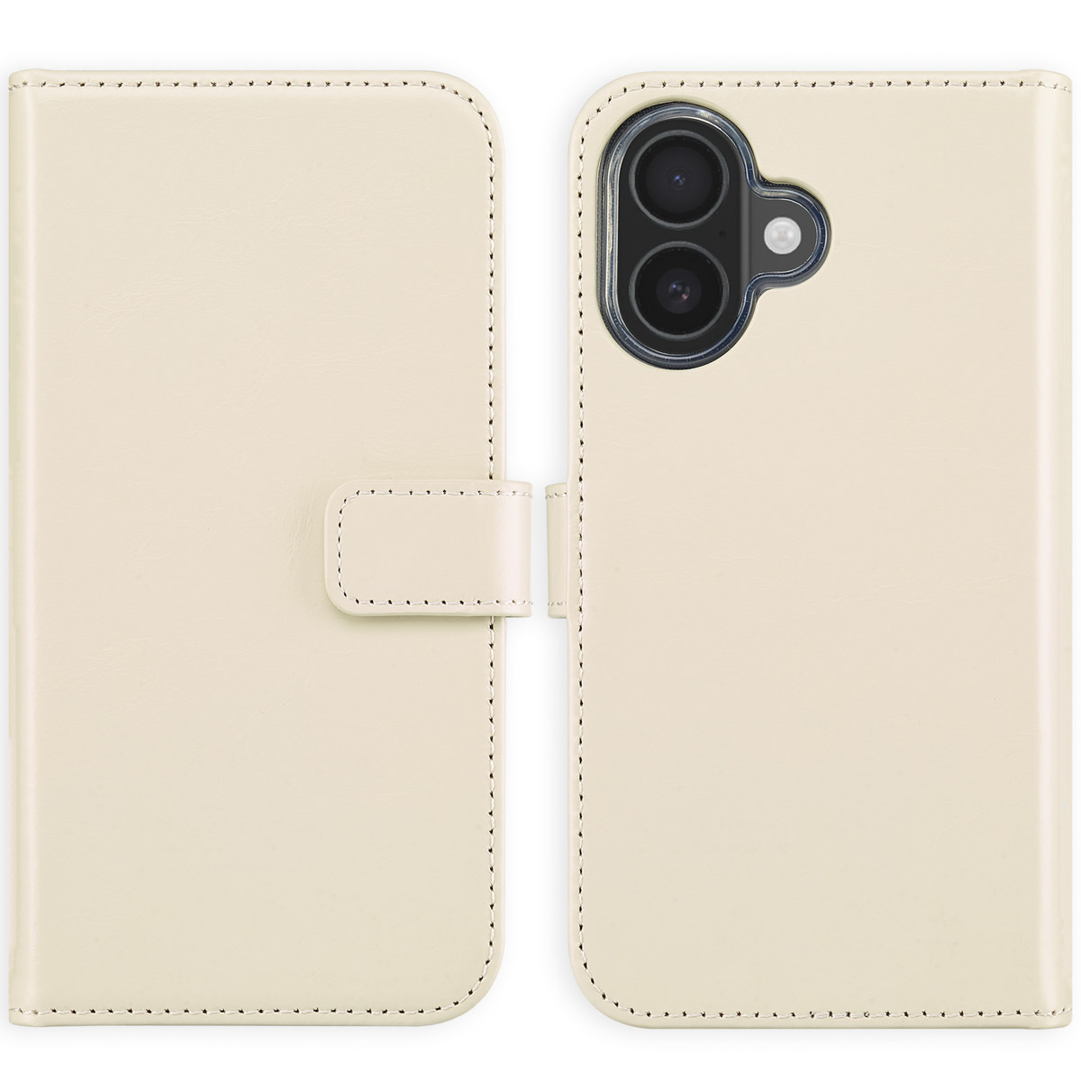 Selencia Echt Lederen Bookcase Apple iPhone 16 – Greige
