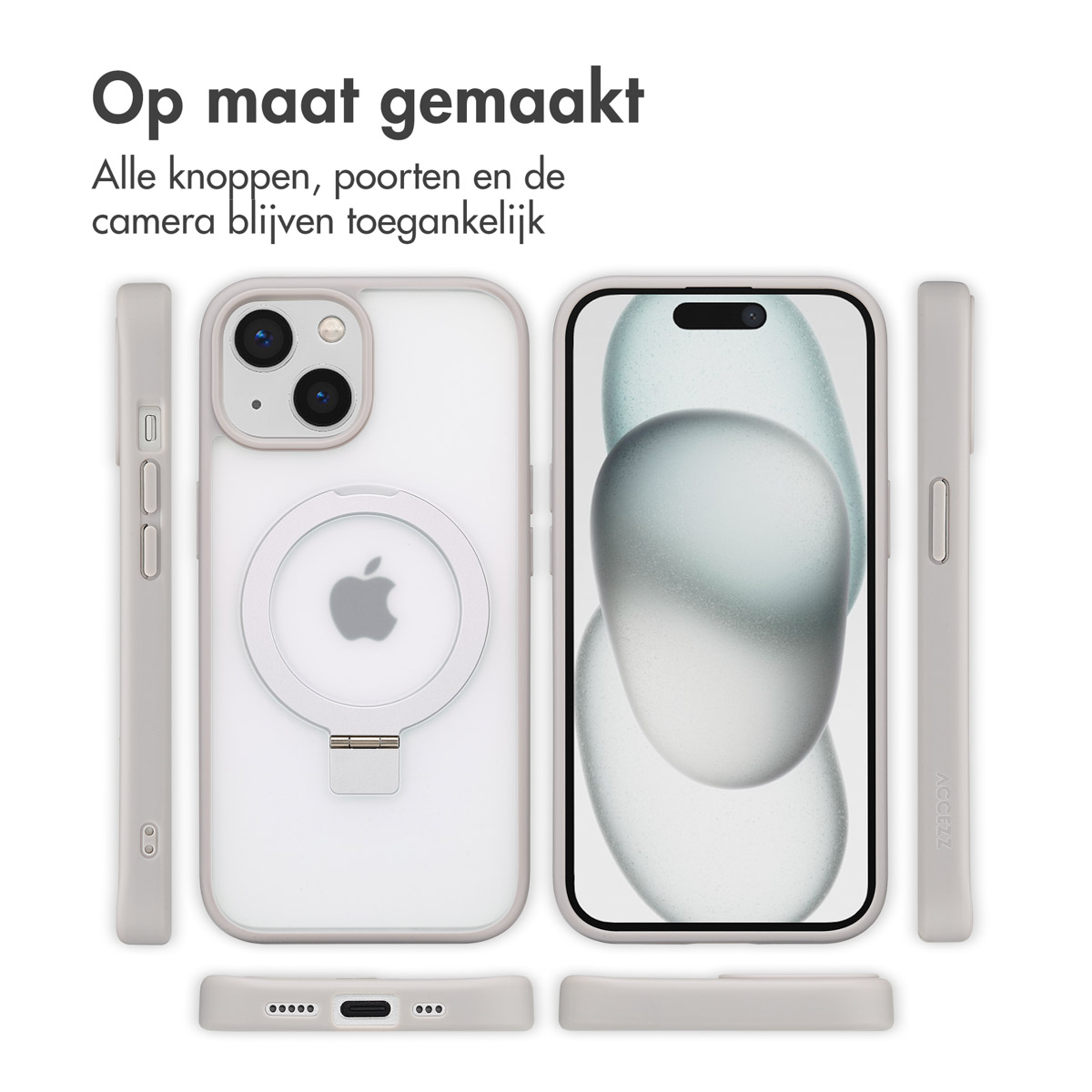 Accezz Ring Stand Backcover met MagSafe Apple iPhone 15 - Grijs - Afbeelding 5