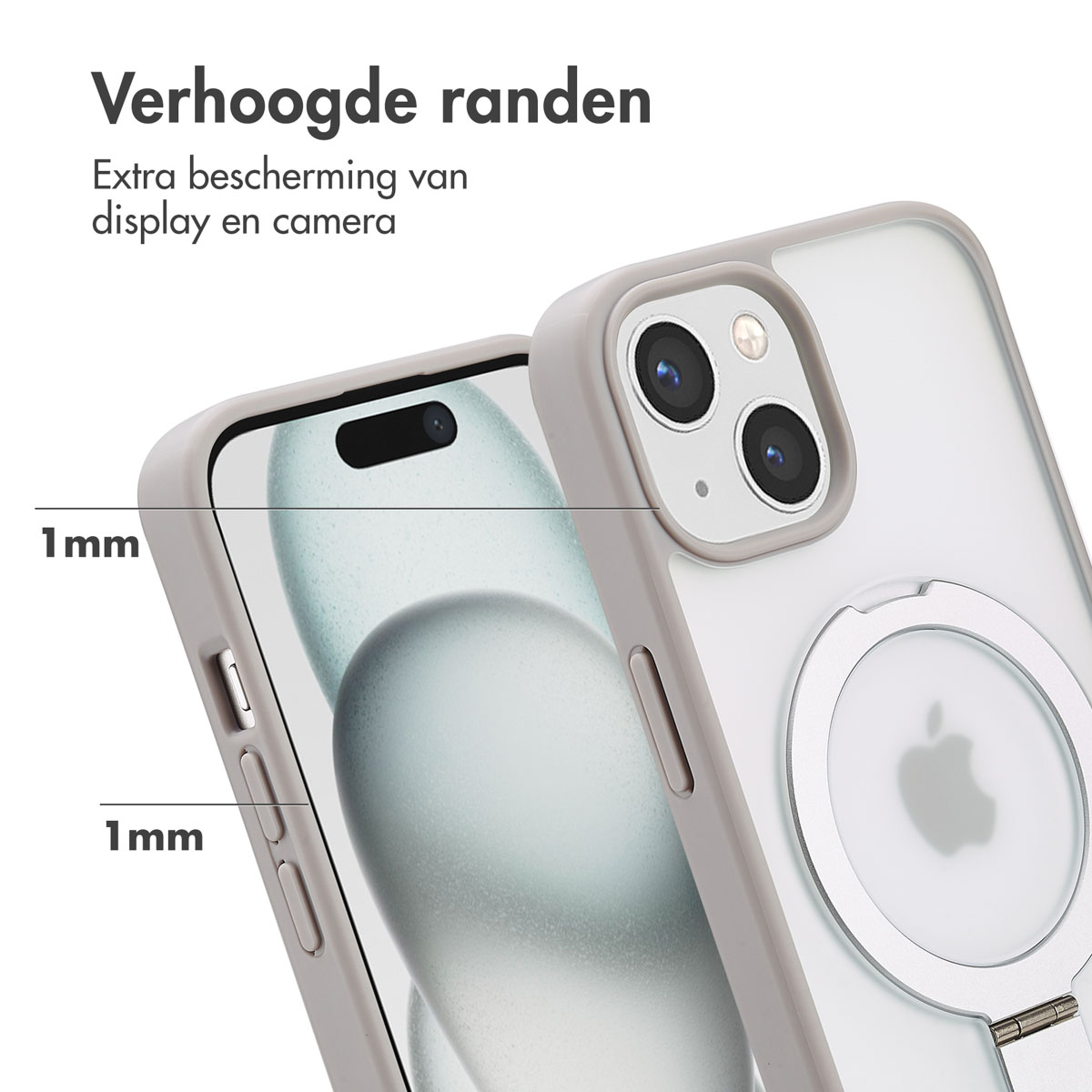 Accezz Ring Stand Backcover met MagSafe Apple iPhone 15 - Grijs - Afbeelding 3