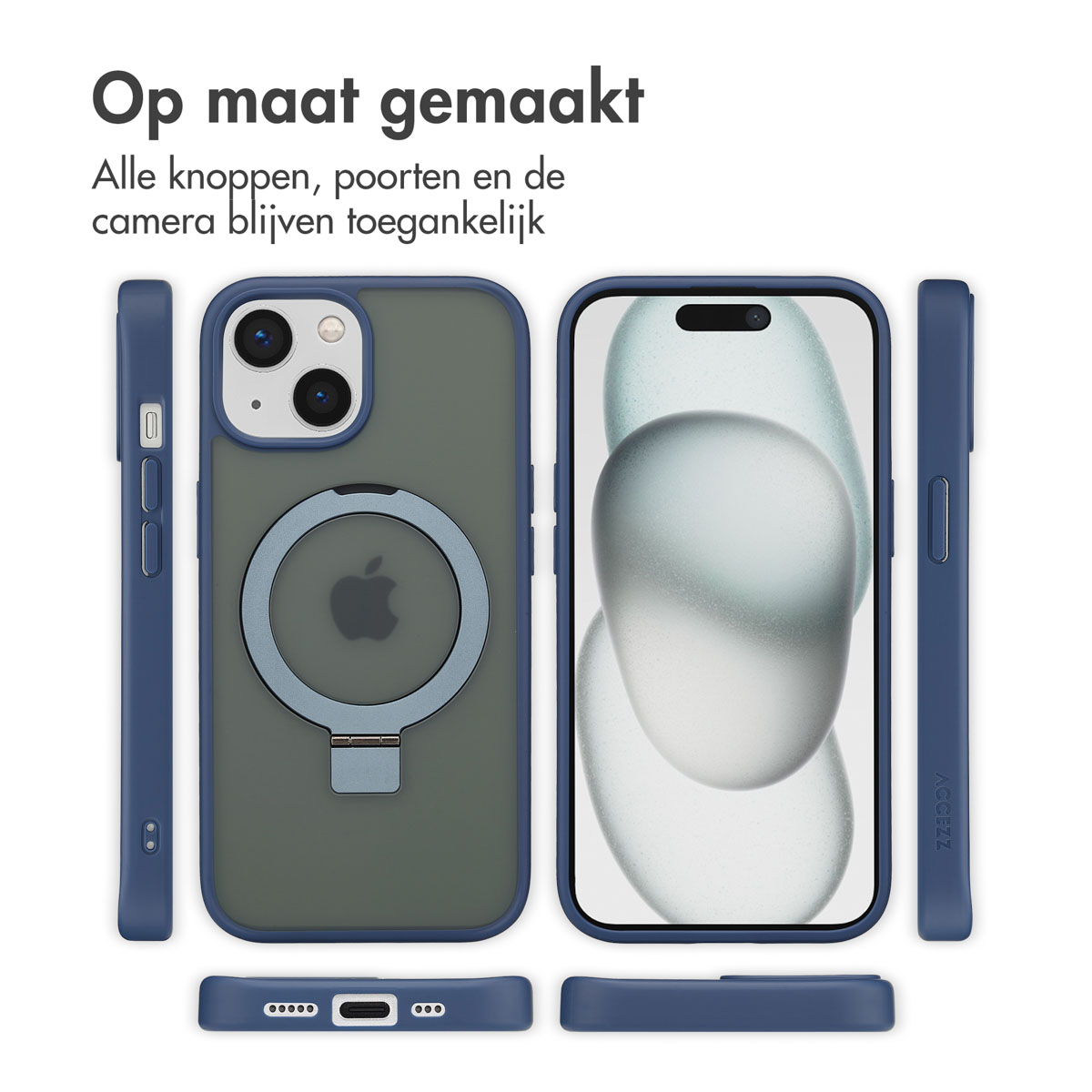 Accezz Ring Stand Backcover met MagSafe Apple iPhone 15 - Blauw - Afbeelding 5