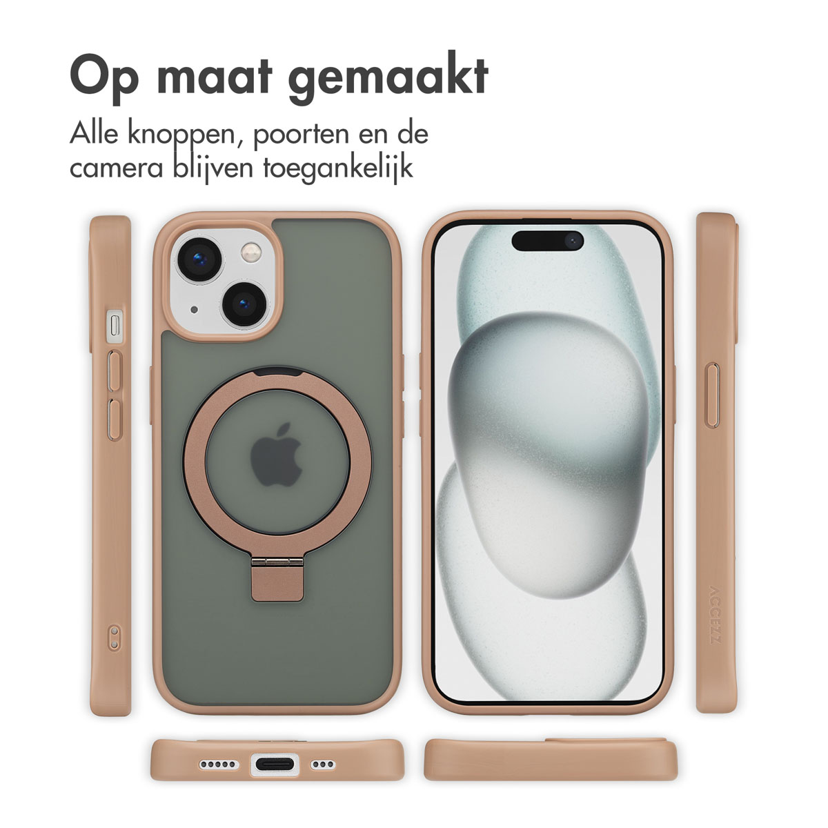 Accezz Ring Stand Backcover met MagSafe Apple iPhone 15 - Bruin - Afbeelding 8