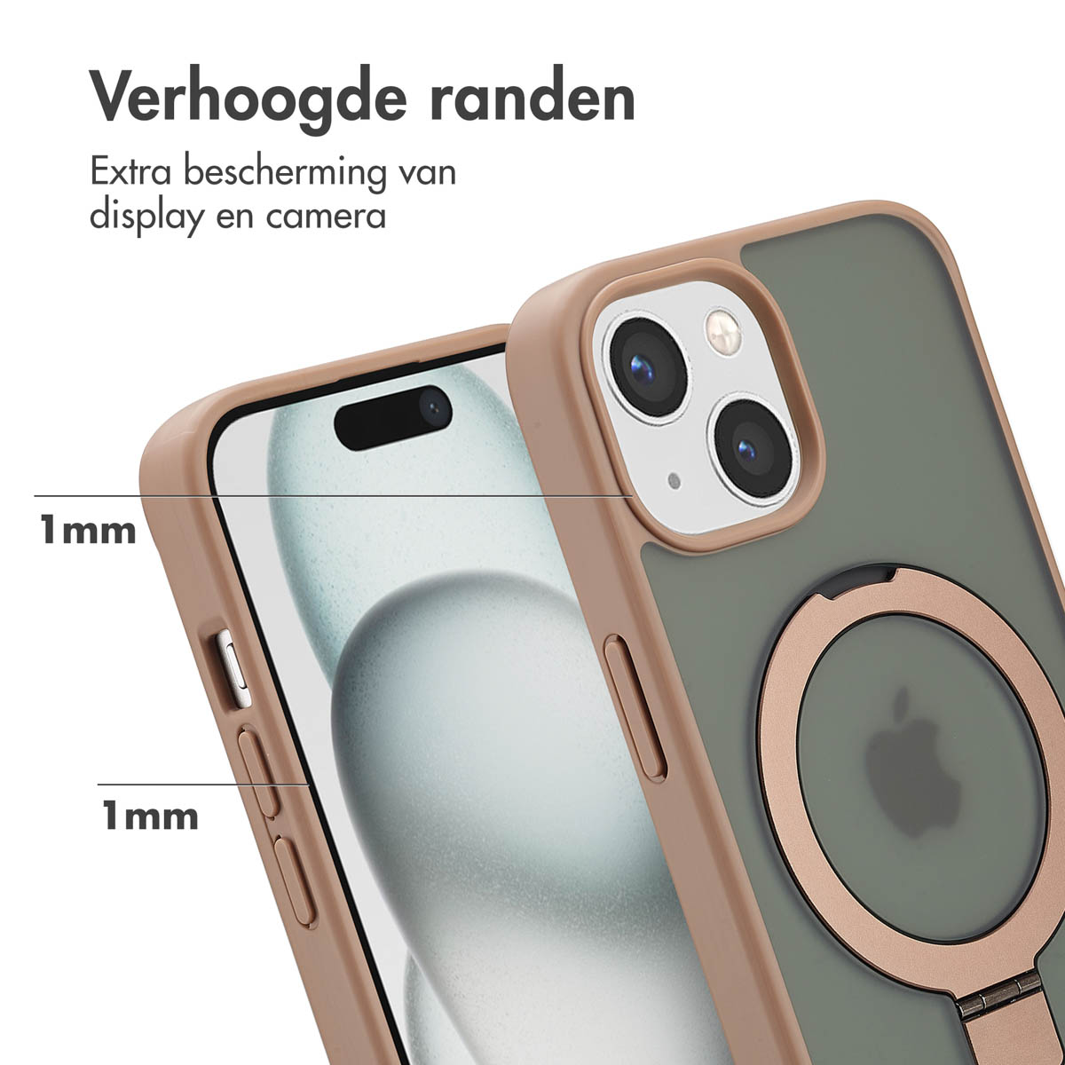 Accezz Ring Stand Backcover met MagSafe Apple iPhone 15 - Bruin - Afbeelding 3