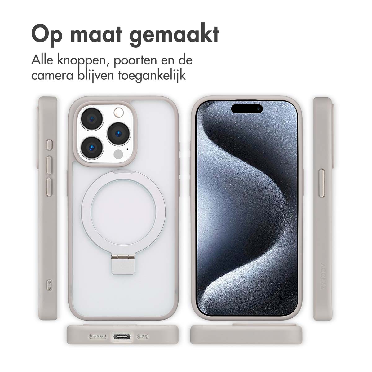 Accezz Ring Stand Backcover met MagSafe Apple iPhone 15 Pro - Grijs - Afbeelding 5