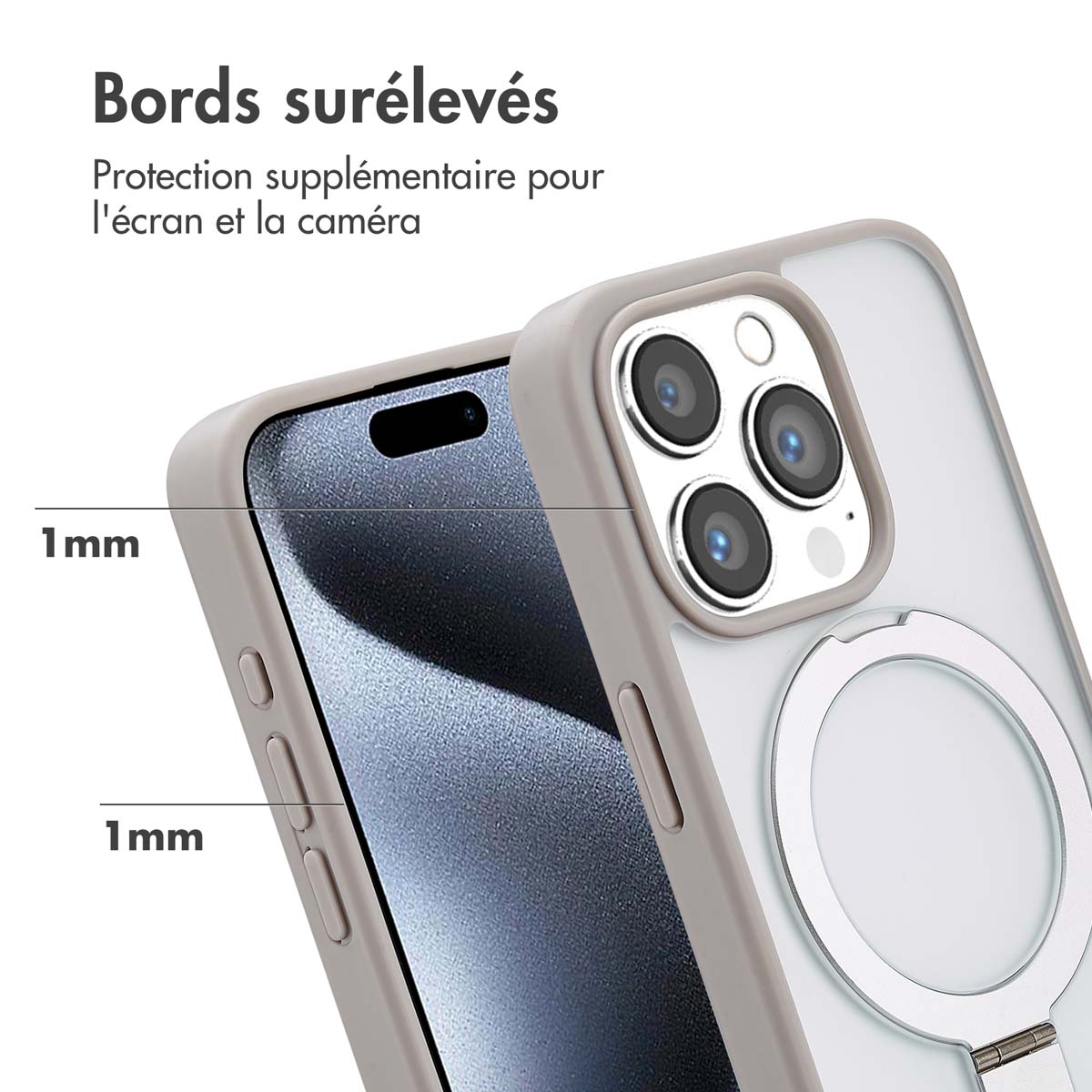 Accezz Ring Stand Backcover met MagSafe Apple iPhone 15 Pro - Grijs - Afbeelding 10