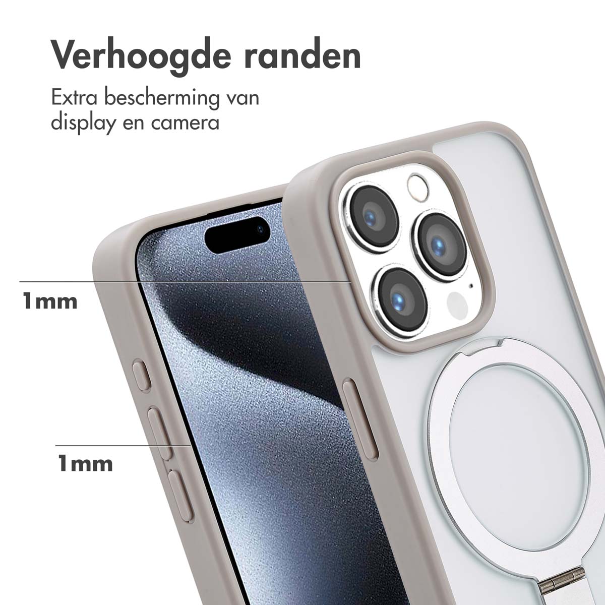 Accezz Ring Stand Backcover met MagSafe Apple iPhone 15 Pro - Grijs - Afbeelding 3