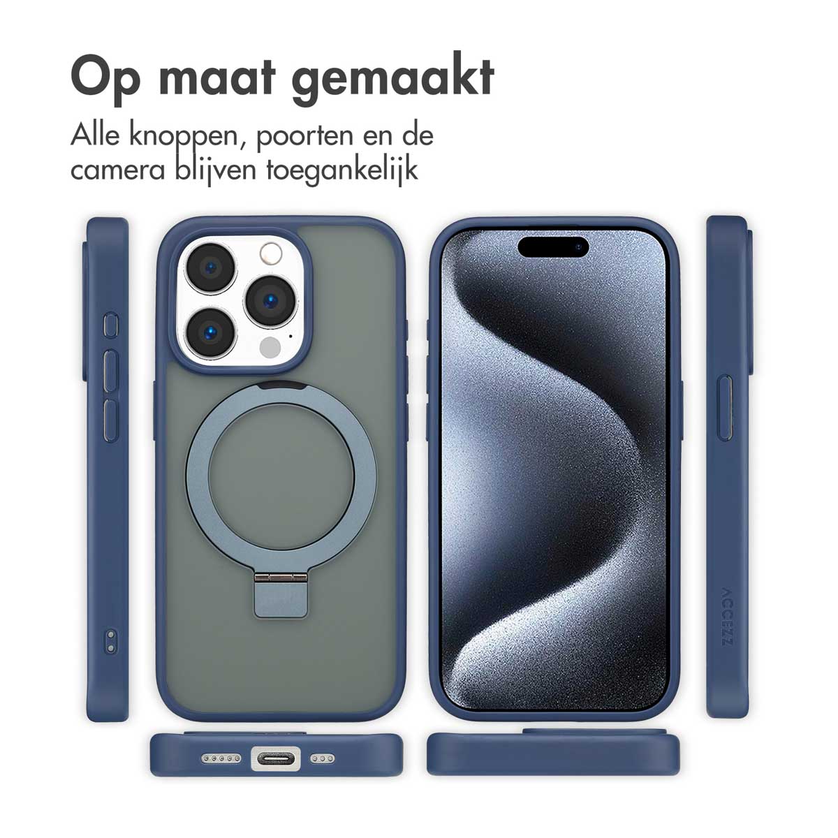 Accezz Ring Stand Backcover met MagSafe Apple iPhone 15 Pro - Blauw - Afbeelding 8