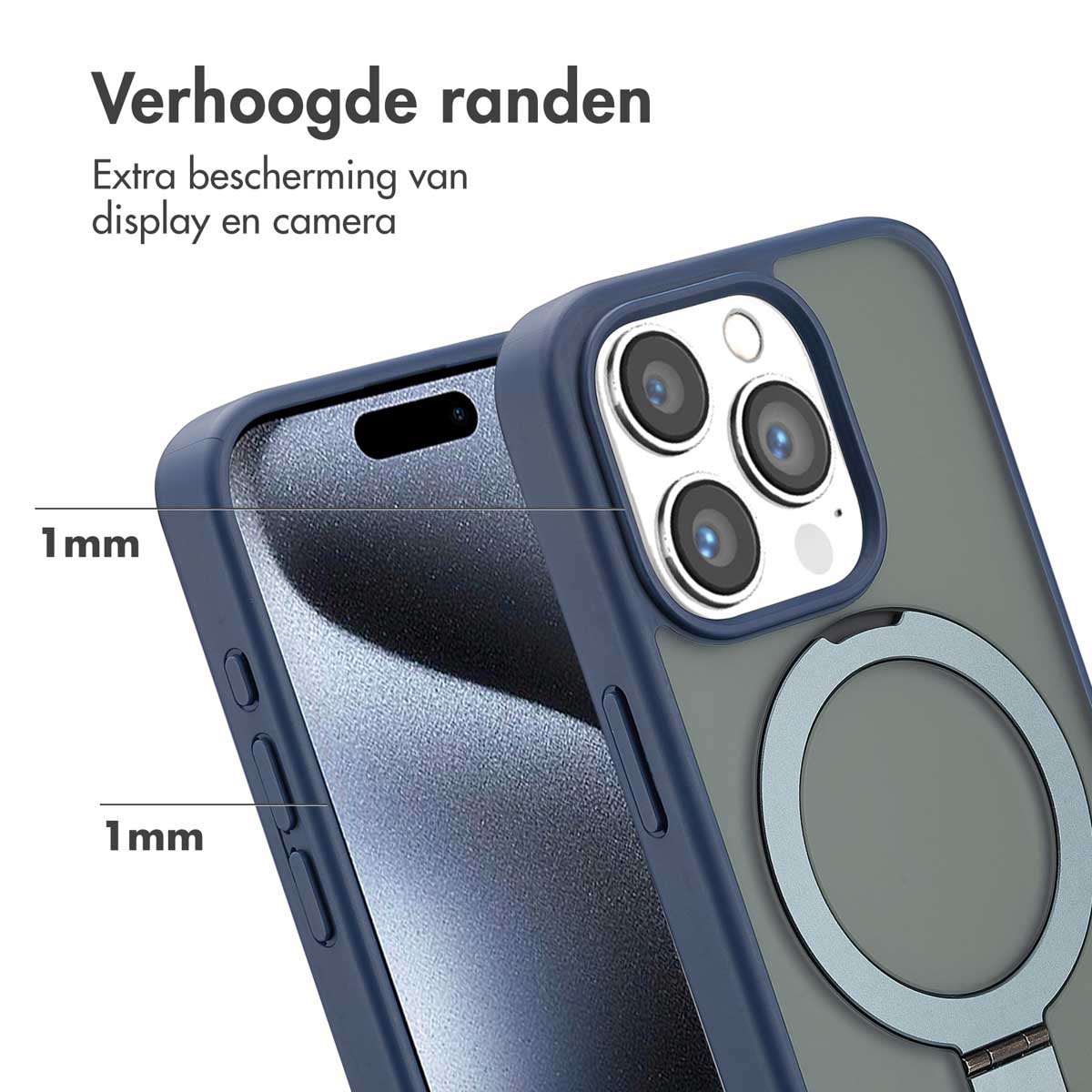 Accezz Ring Stand Backcover met MagSafe Apple iPhone 15 Pro - Blauw - Afbeelding 3