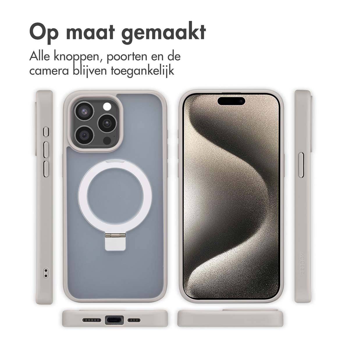 Accezz Ring Stand Backcover met MagSafe Apple iPhone 15 Pro Max - Grijs - Afbeelding 5