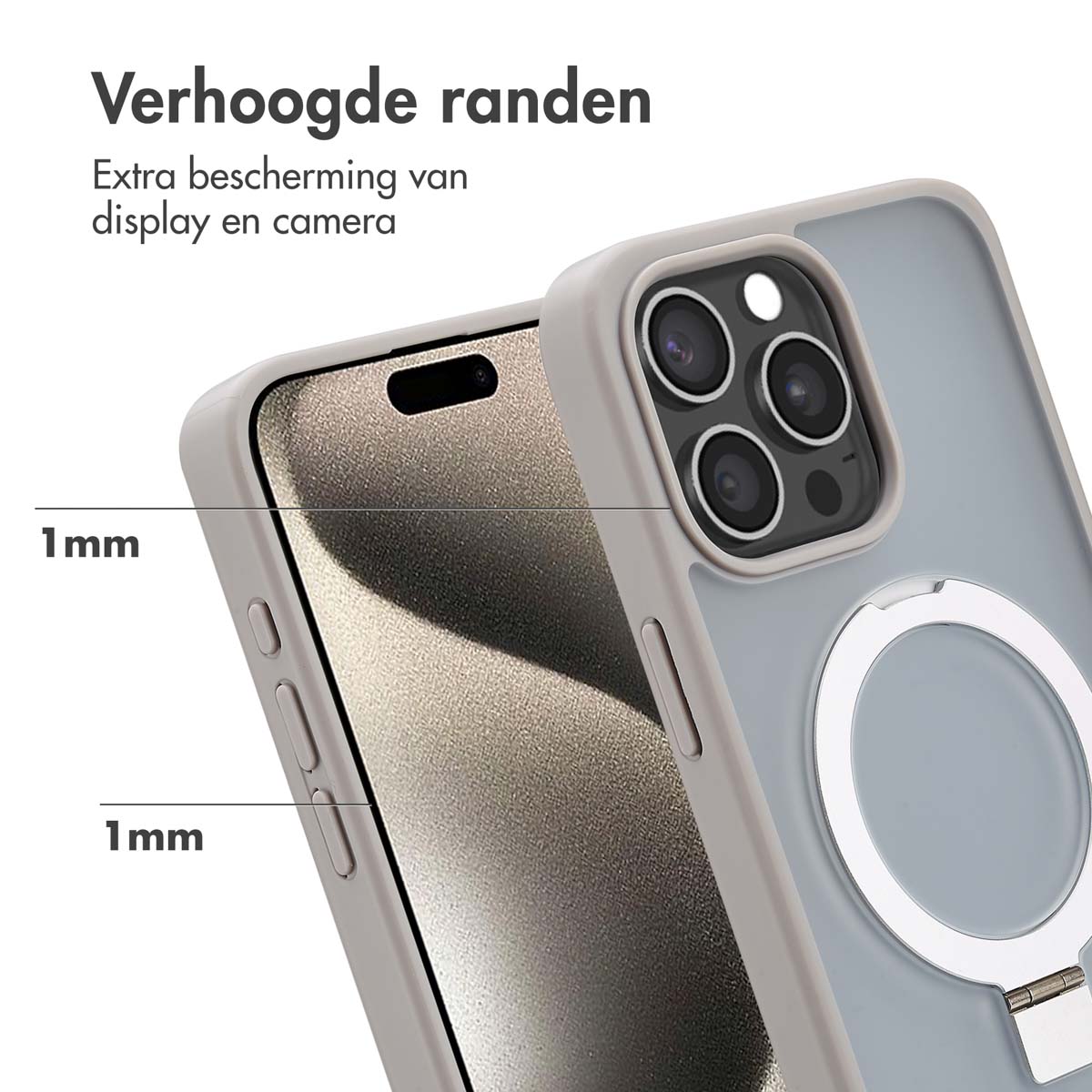 Accezz Ring Stand Backcover met MagSafe Apple iPhone 15 Pro Max - Grijs - Afbeelding 3