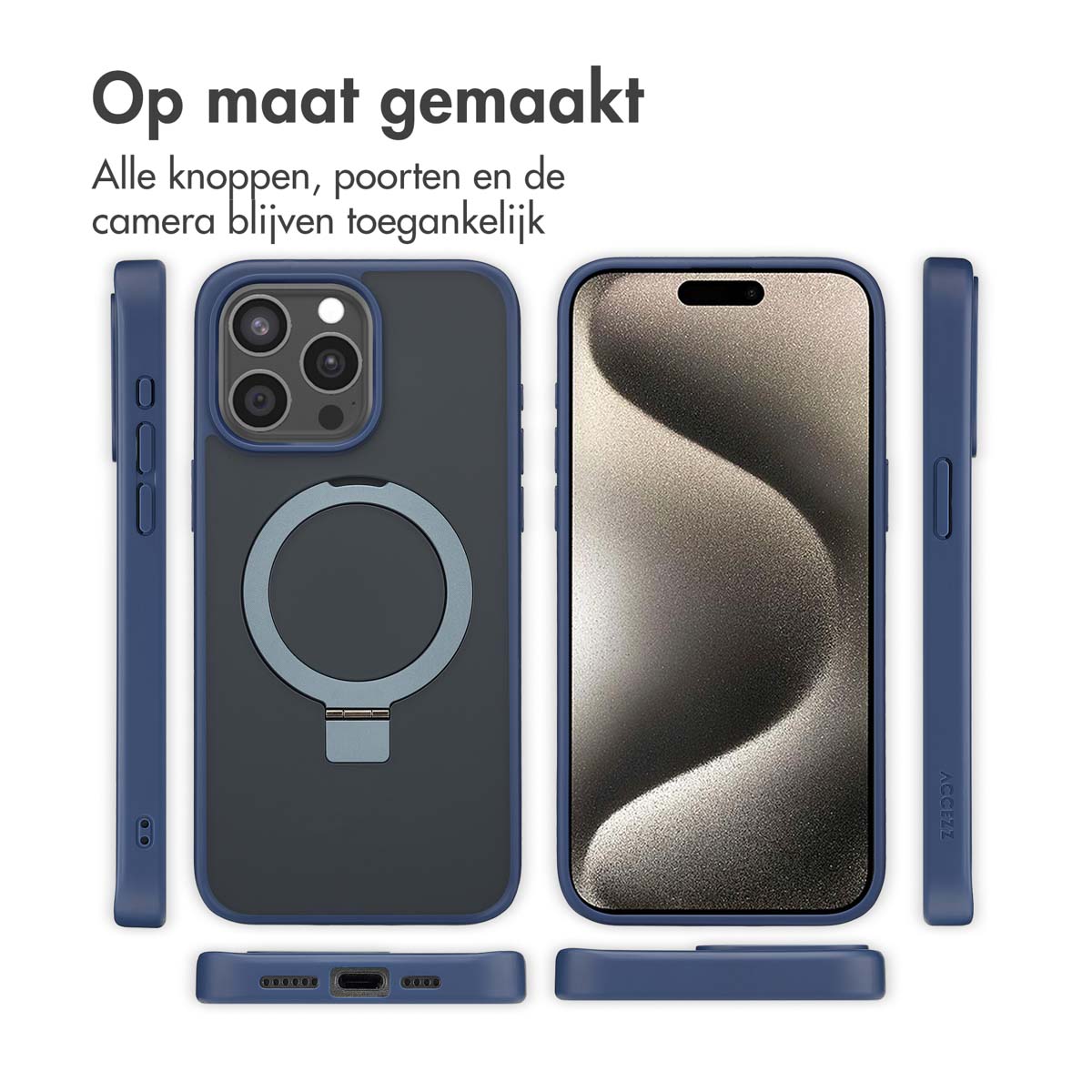 Accezz Ring Stand Backcover met MagSafe Apple iPhone 15 Pro Max - Blauw - Afbeelding 5