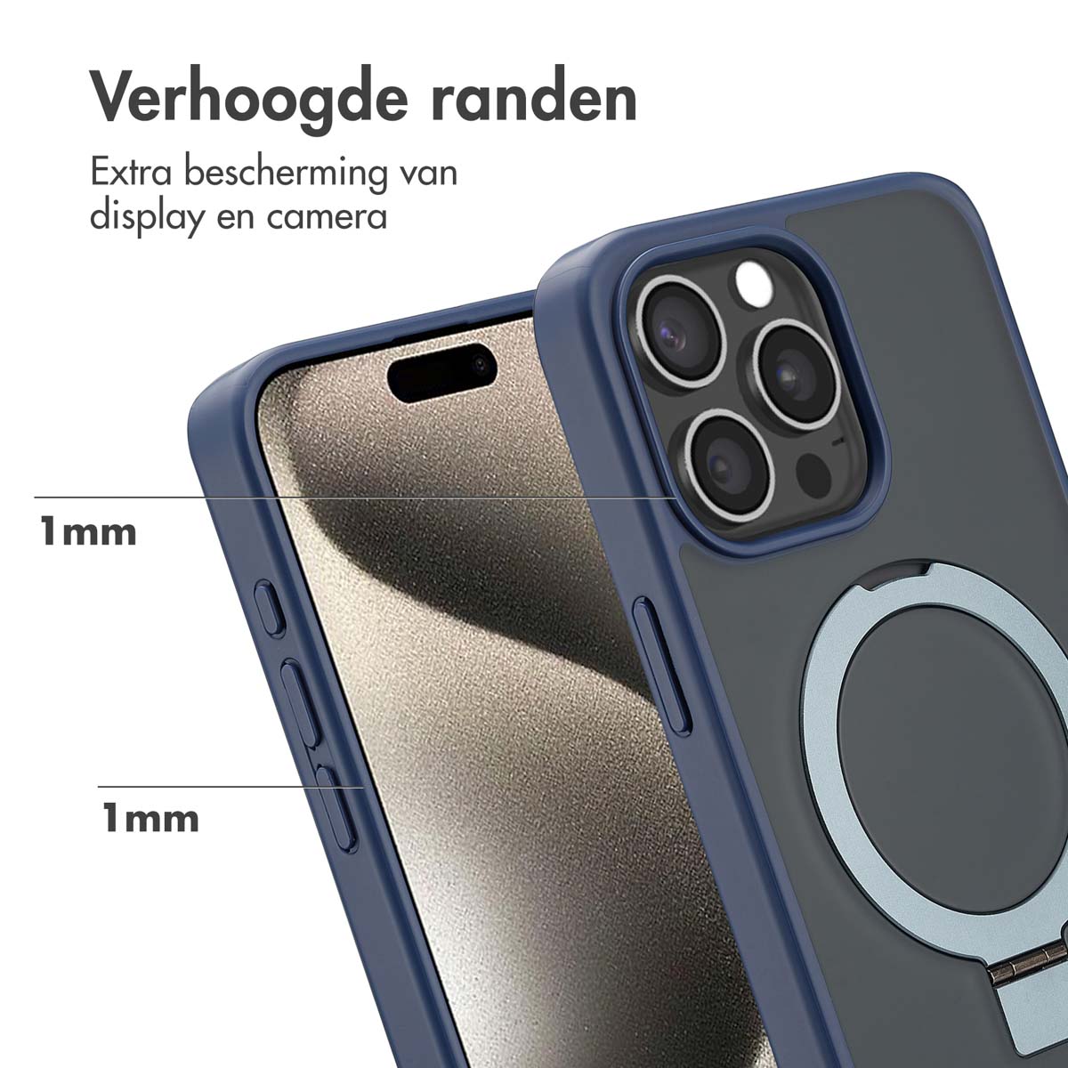 Accezz Ring Stand Backcover met MagSafe Apple iPhone 15 Pro Max - Blauw - Afbeelding 3