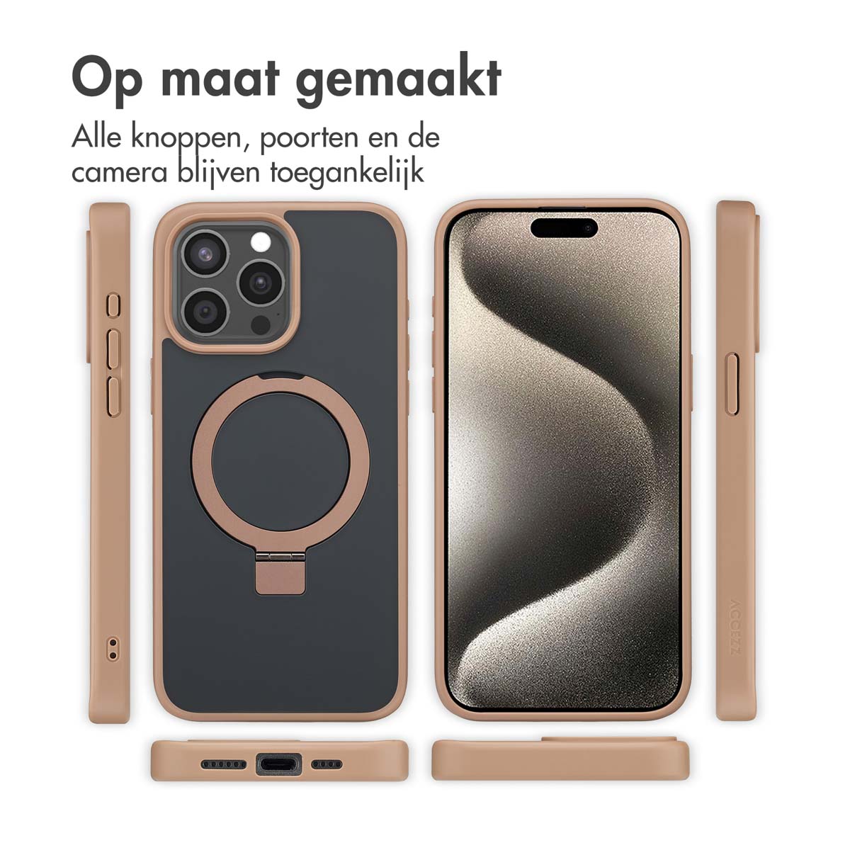 Accezz Ring Stand Backcover met MagSafe Apple iPhone 15 Pro Max - Bruin - Afbeelding 5