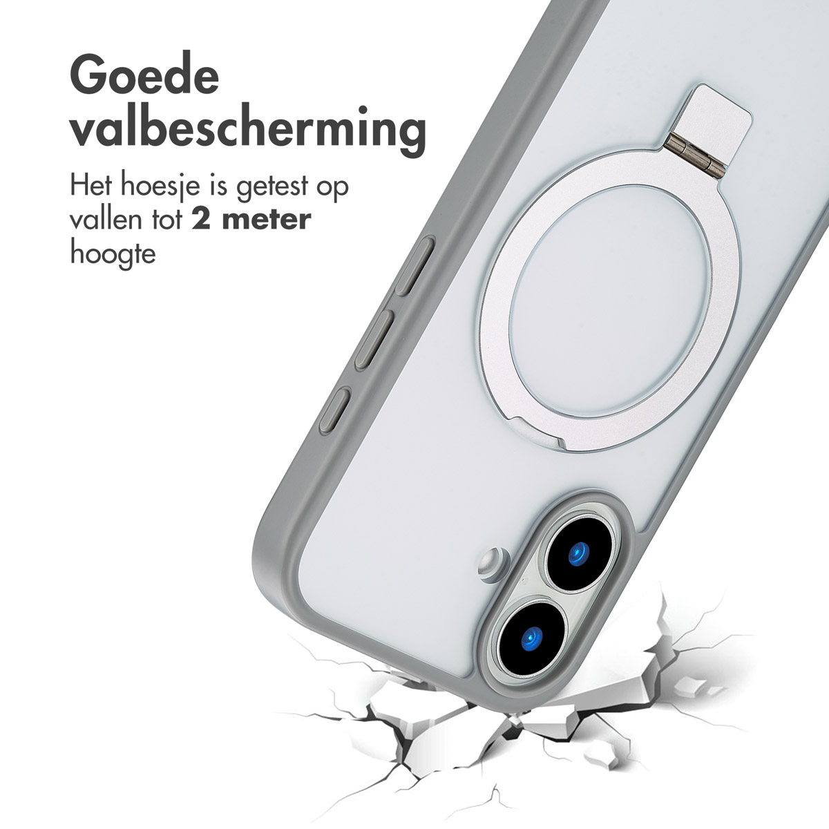 Accezz Ring Stand Backcover met MagSafe Apple iPhone 16 - Grijs - Afbeelding 6