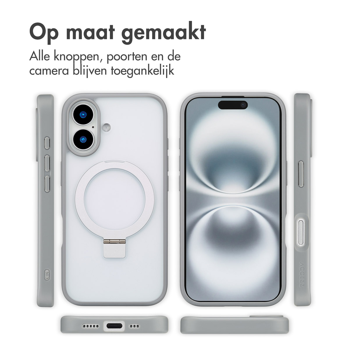 Accezz Ring Stand Backcover met MagSafe Apple iPhone 16 - Grijs - Afbeelding 5